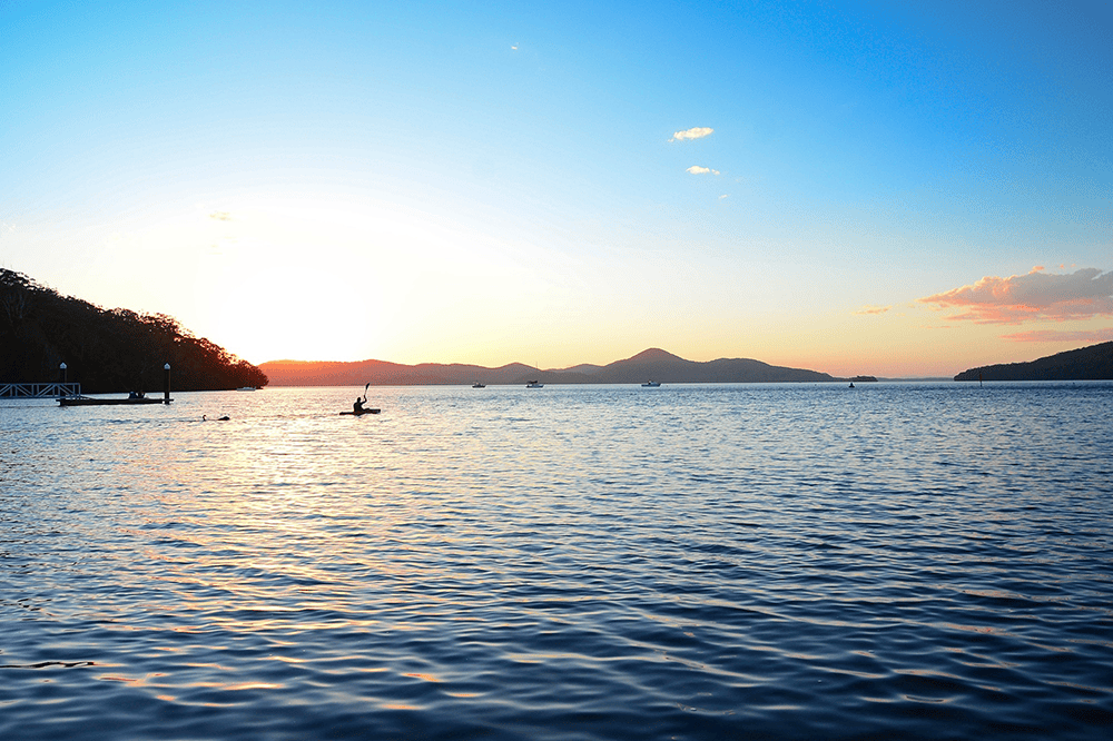 Sunrise on the lake at Forster.